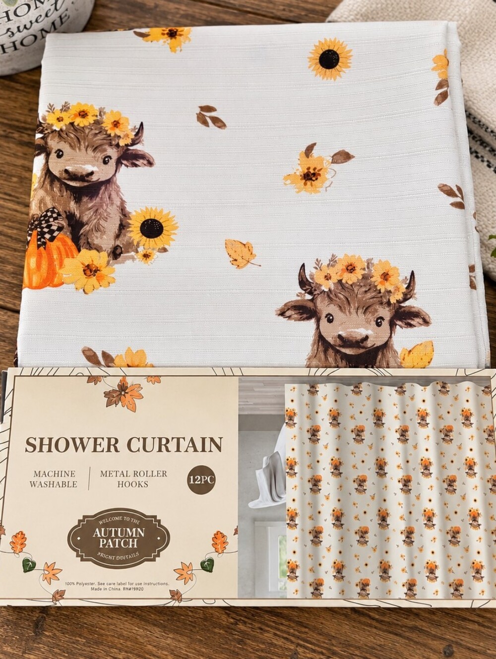 Autumn Patch West Highland Cow Fabric Shower Curtain Set 12 Metal Hooks